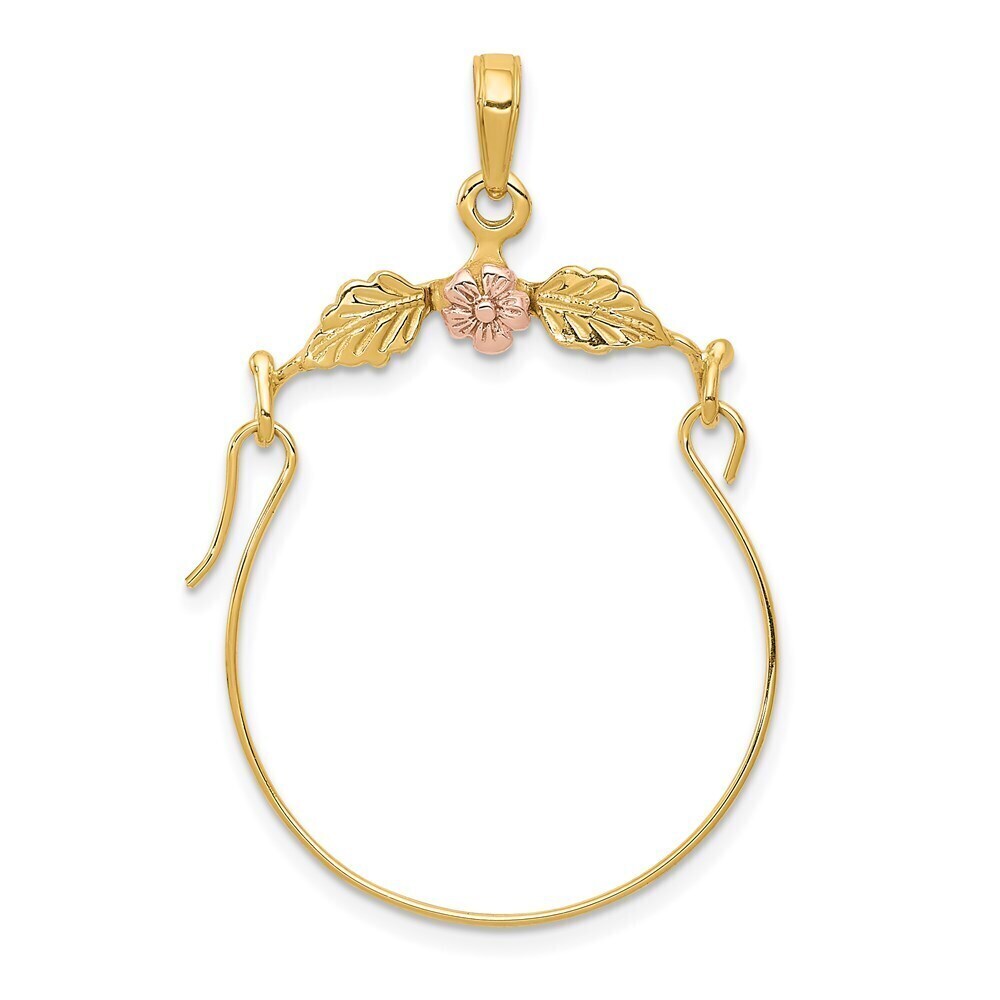 Million Charms 14k Two-tone Gold Leaves with Flower Charm Holder Pendant